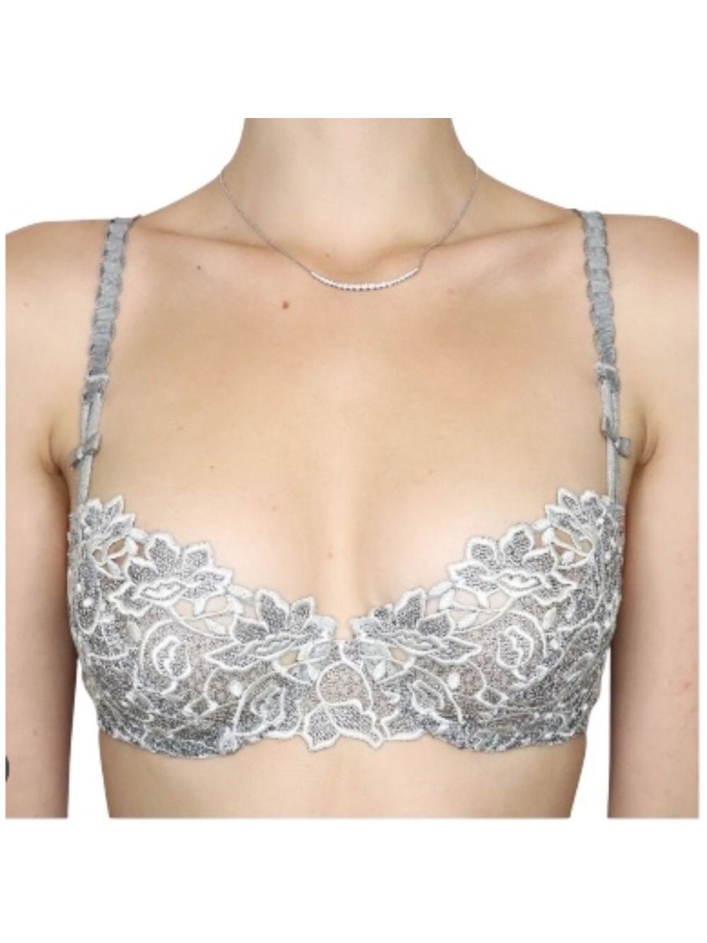 Barbara Paris grey white embroidered lace underwire bra 34 B